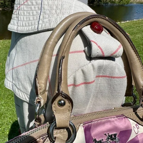 Coach Madison Clover Print Sophia Satchel Purple Pink Sateen Taupe Leather 15946 - Picture 4 of 14